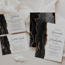 Agate Black Gold Modern Script Wedding Suite