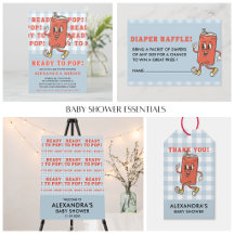 She is ready to pop Baby Shower Retro Blue Gingham