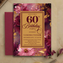 Burgundy blush gold floral 60th birthday 26-60