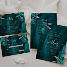Teal Silver Floral Script Wedding Suite