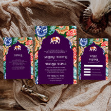 Vibrant Indian Folk Art Elephant Aubergine Wedding