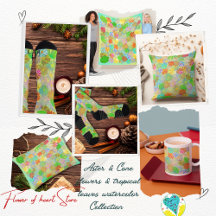 ASTER & CONE FLOWERS & TROPICAL LEAVES WATERCOLOR 