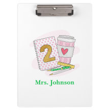 Second Grade Teacher Pink Preppy Notebook Coffee