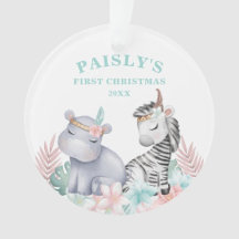 Safari Animals Baby's 1st Christmas Ornaments