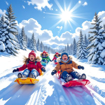 Cute Sledding on a Winter Day 