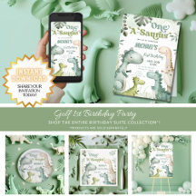 Dinosaur One-A-Saurus Boy 1st Birthday Party Suite