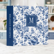 Blue White Elegant Vintage Floral Monogram