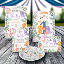 Cute watercolor dinosaurs greenery party