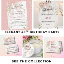 Elegant Watercolor Pink Bow Floral 40th Birthday