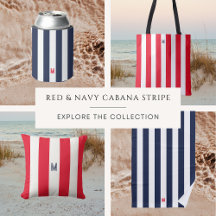 Red & Navy Cabana Stripe w Understated Monogram