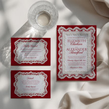 Rouge Red Old Money Lace Wedding