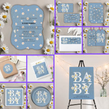 Blue Golden Daisy Glitter Glow Baby Shower