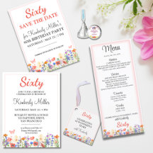 Floral 60th birthday invitation collection elegant