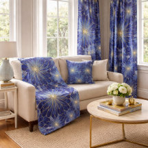 Modern Blue Gold Floral Pattern Home Decor