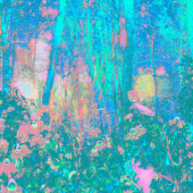 Trippy Aqua Sunrise with Psychedelic Flowers
