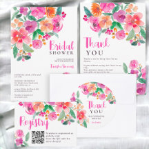Bright hot pink fall floral script bridal shower