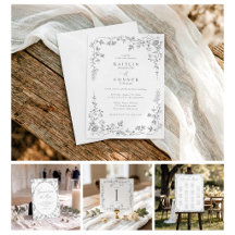 Vintage French Toile Silver Gray Wedding