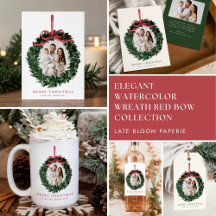 Elegant Watercolor Wreath with Red Bow