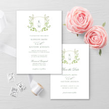 Sage Green Crest Monogram Greenery Wedding