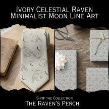 Ivory Celestial Raven-Minimalist Moon Line Art