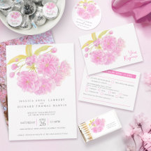 Pink cherry blossom watercolor wedding
