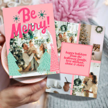 Bright Bold Pink Be Merry Holiday Photo Collection