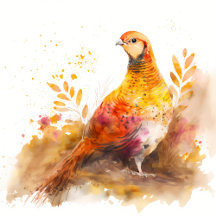 Fall Watercolor Pheasant - Kids Birthday Party