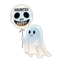 Happy Little Ghost with Skull Balloon Kawaii
