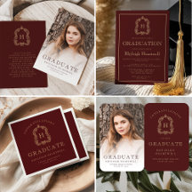 Monogram Crest Burgundy Gold Graduation Suite
