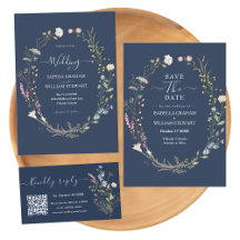 Navy Blue Wildflower Wedding Invitation Suite