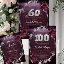 Chic Silver Frame Burgundy Roses Birthday Party 