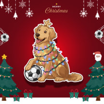 Christmas Golden Retriever Dog with Soccer Ball