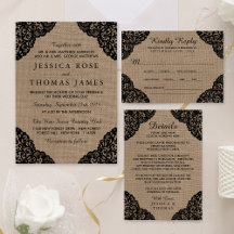 The Black Lace On Rustic Burlap Wedding Collection