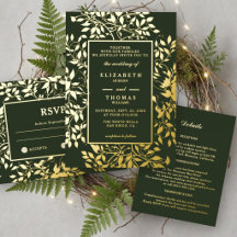 Moody Forest Botanical Foil Formal Wedding Suite