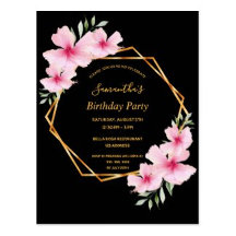 50th birthday - Tropical florals geometric black