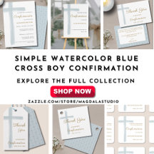 Simple Watercolor Blue Cross Boy Confirmation 