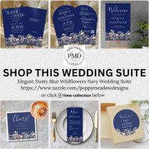 Elegant Dusty Blue Wildflowers Navy Wedding Suite