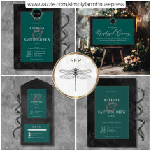 Dark Gothic Black Floral Satin Damask Teal Wedding