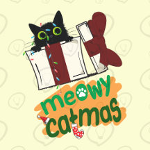 Black Santa Cat tangled in Christmas tree lights