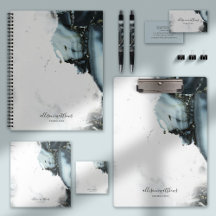 Ice Blue Gray Black Marble Office Collection