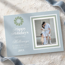 Watercolor Wreath Blue Script Holiday Collection