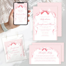 Cute pink bow ribbon boho arch baby girl shower