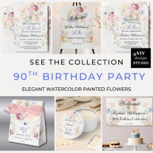 ELEGANT PAINTED BLUSH ROSE FLORAL  90TH BIRTHDAY