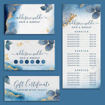 Blue Gold Watercolor Botanical Leaves