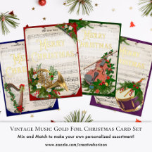 Gold Foil Vintage Music Christmas Card Assortment