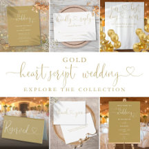 Simple Gold Heart Script Wedding Invitation Suite