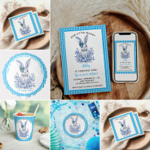 Blue Floral Rabbit 1st Birthday Party Collection