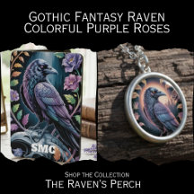 Gothic Fantasy Raven - Colorful Purple Roses