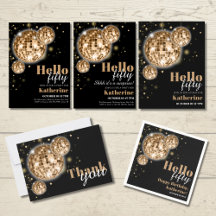 Hello Fifty 50th Birthday Supplies in Black & Gold