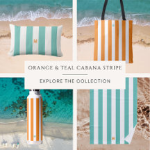 Vibrant  Orange & Teal Cabana Stripe w Monogram 